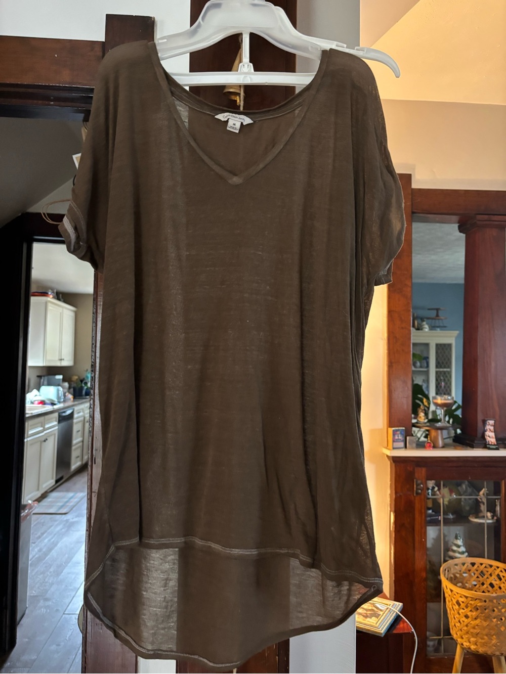 Calvin Klein Jeans Sheer V-Neck Tunic Top - Brown